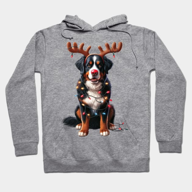 Christmas Red Nose Bernese Mountain Dog Hoodie by Chromatic Fusion Studio